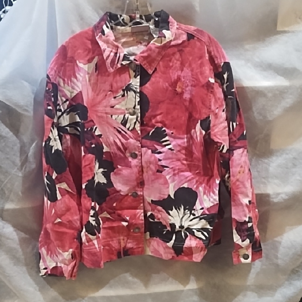 Chico's Pink Floral Jean Jacket